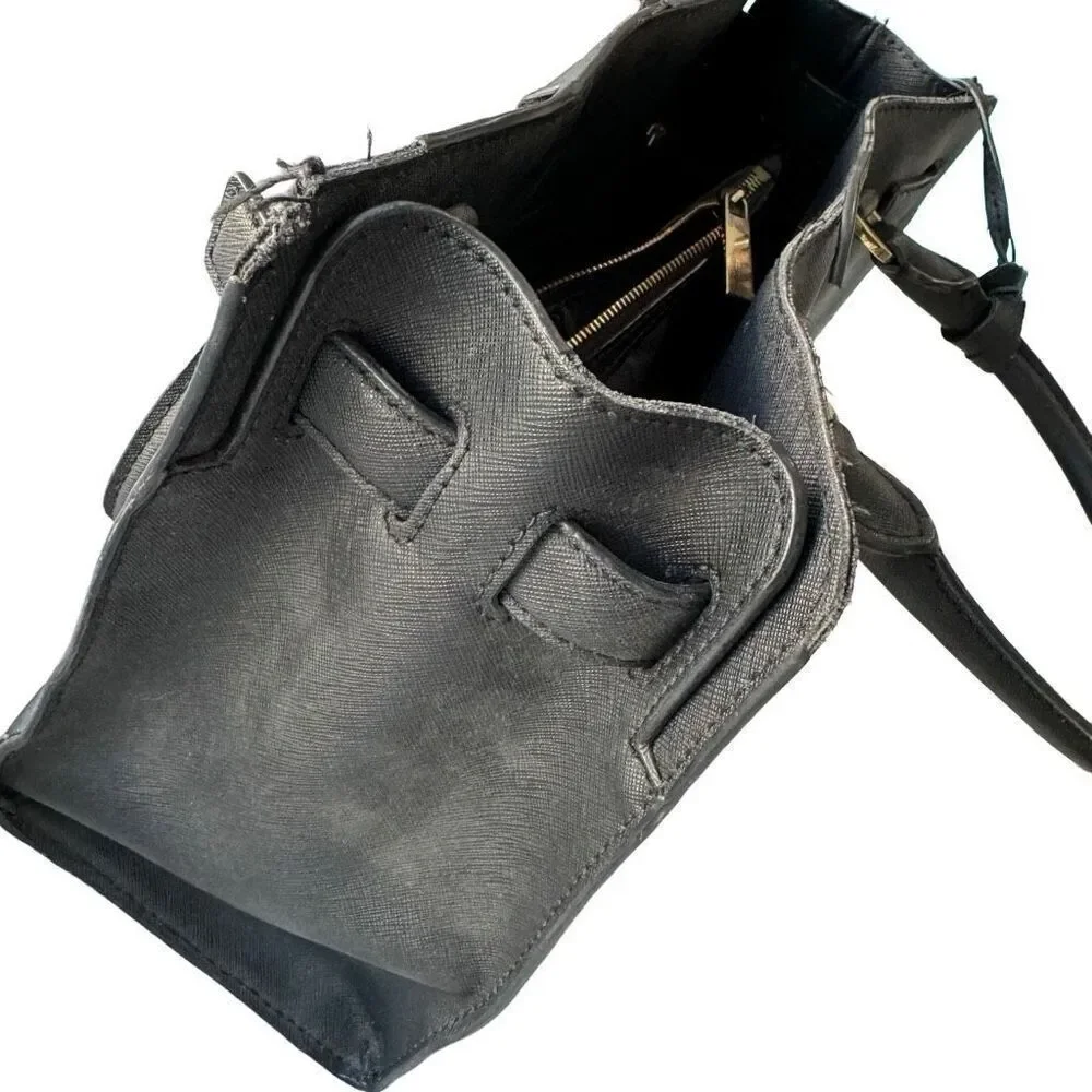 Michael Kors Black Dillon Saffiano Leather Gold EW Satchel Bag Purse